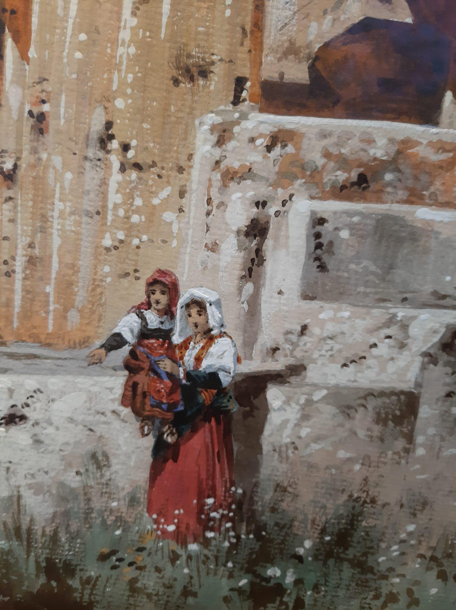 Début du 20ème siècle Friedrich Perlberg, MUTTER UND TOCHTER vor DEM POSEIDONTEMPEL DE PAESTRUM en vente