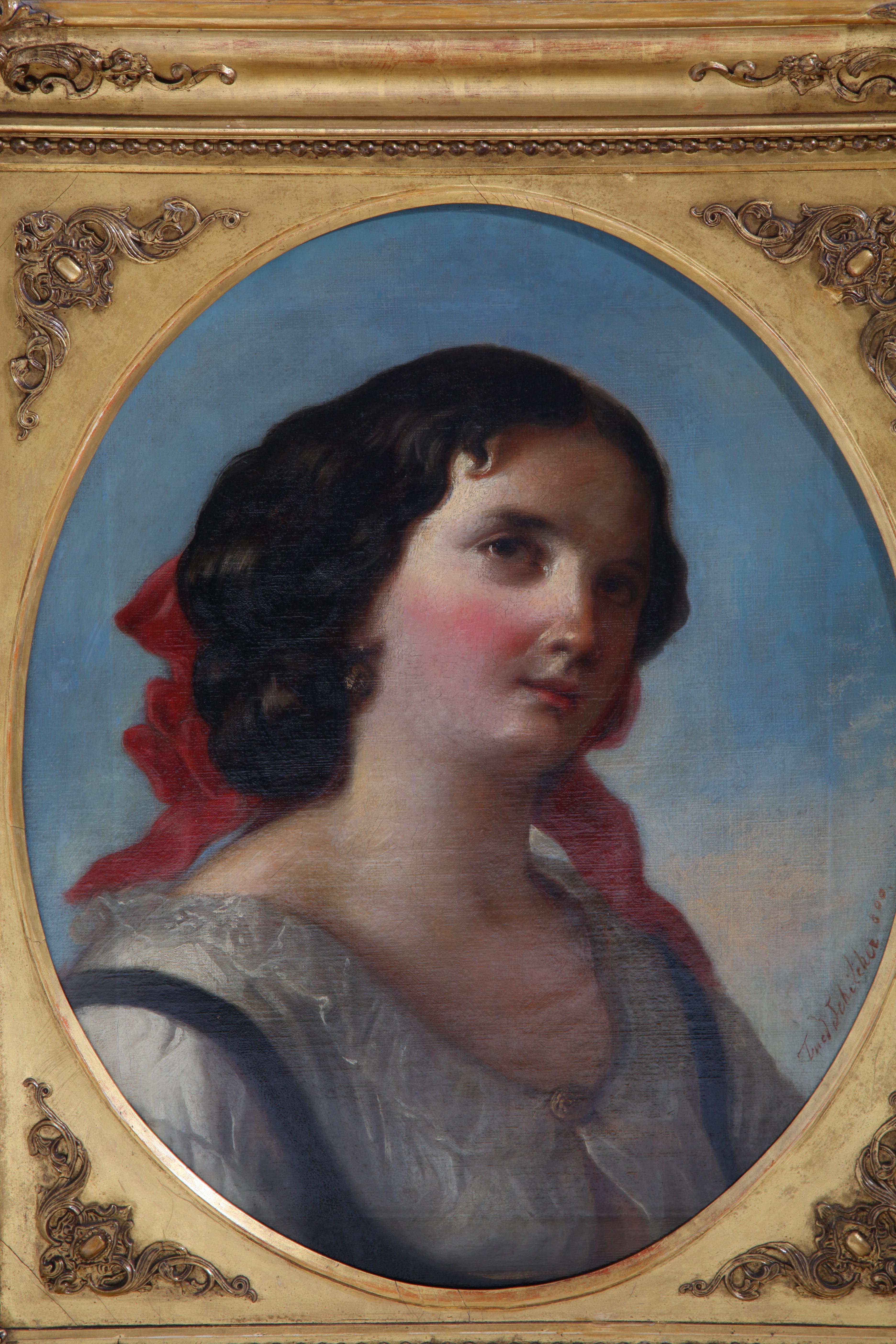 Friedrich Schilcher, Biedermeier Portrait of a Young Woman, Vienna 19th Century For Sale 9