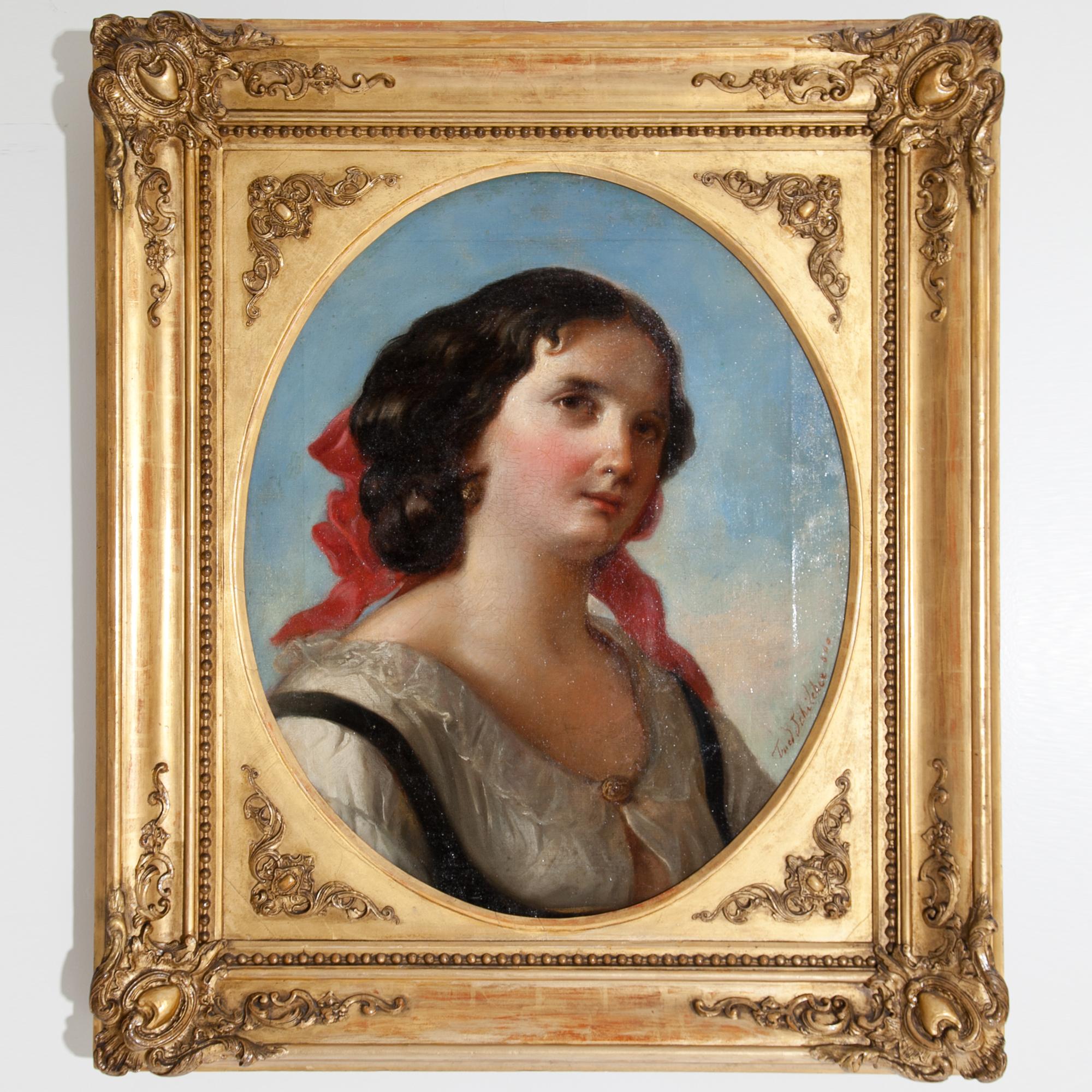 Friedrich Schilcher, Biedermeier Portrait of a Young Woman, Vienna 19th Century For Sale 10