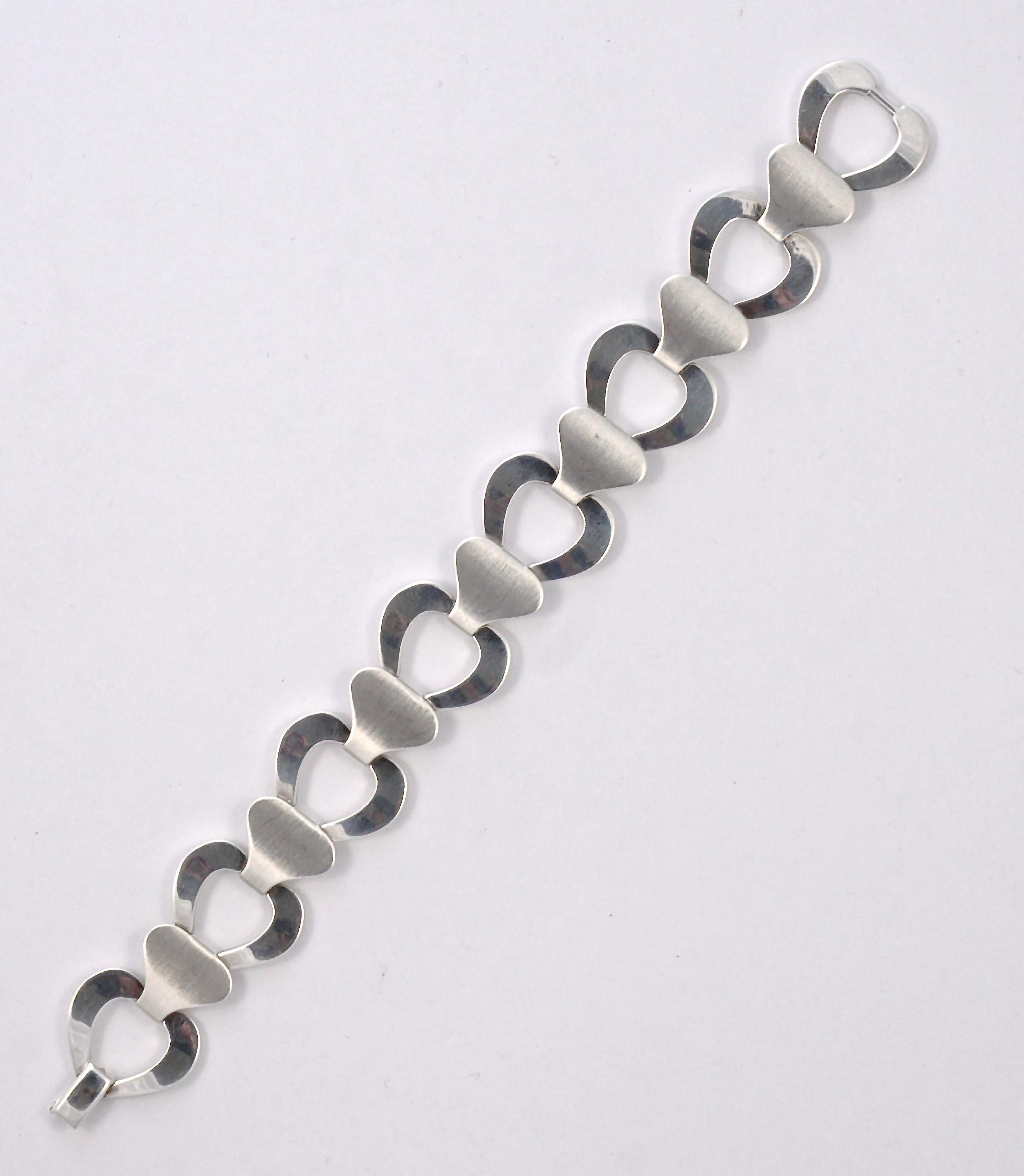 Friedrich Speidel sterling silver chain bracelet, featuring wonderful polished and brushed links. Measuring length 20.4cm / 8.03 inches by width 2.2cm / .86 inch,  and weighing 34.8 grams. There is the WGLd London import mark, 925 for sterling