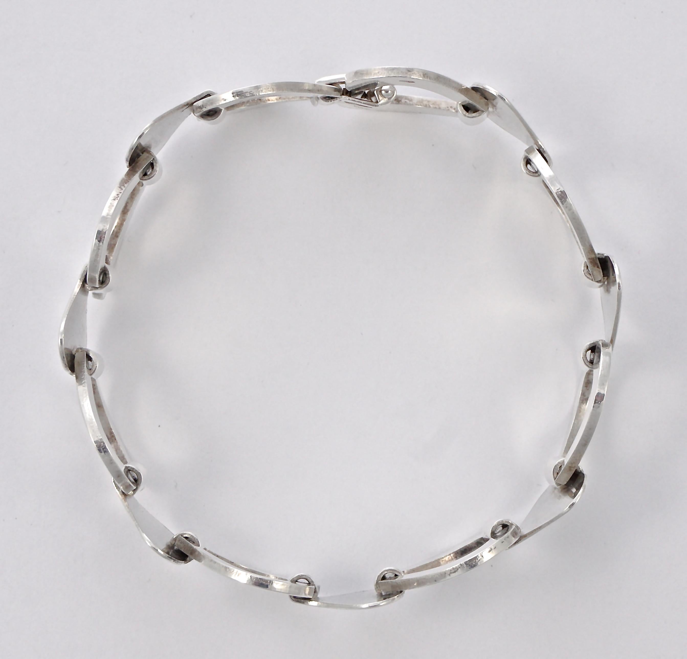 Women's or Men's Friedrich Speidel Sterling Silver Polished and Brushed Chain Link Bracelet 1970s