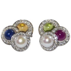 Friedrich Unique Gemstone Diamond Gold Earclips
