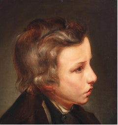 Profile Portrait of a Boy - 19th Century Oil on Canvas