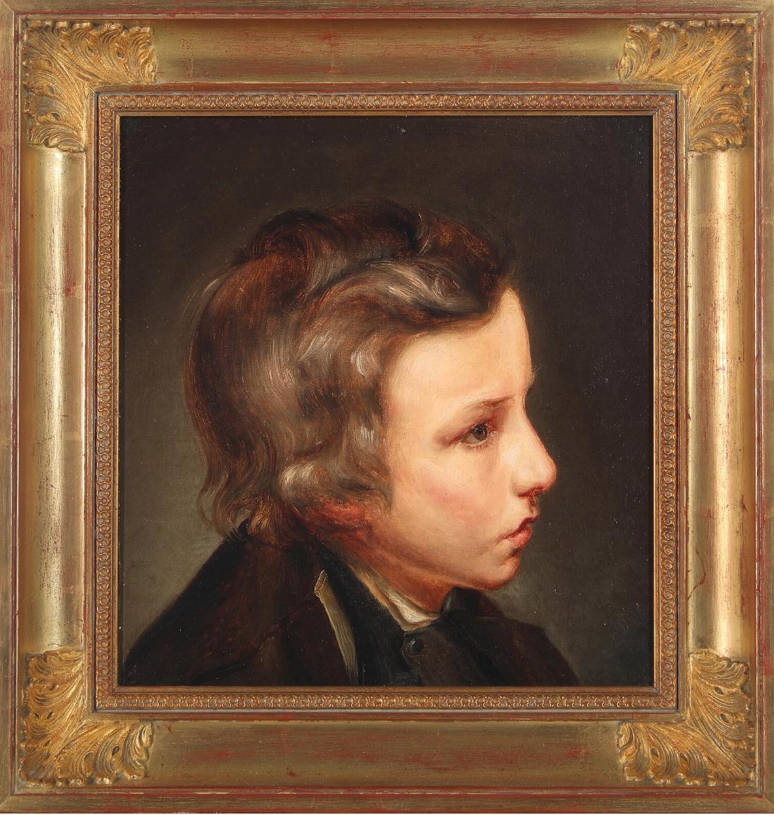 Retrato de niño de perfil - Painting Otro estilo de arte de Friedrich Wasmann