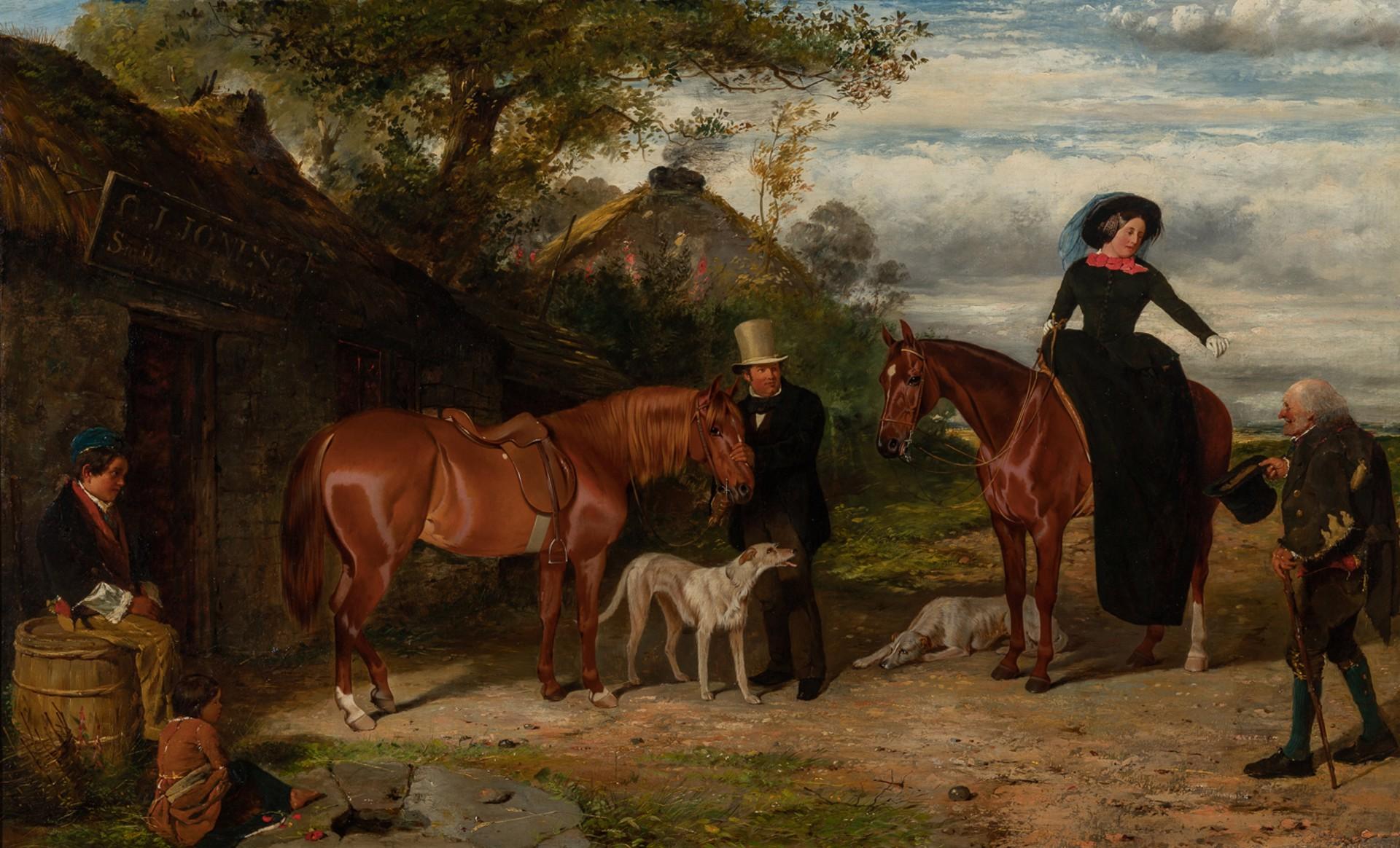Animal Painting de Friedrich Wilhelm Keyl - At the Blacksmith's Shop