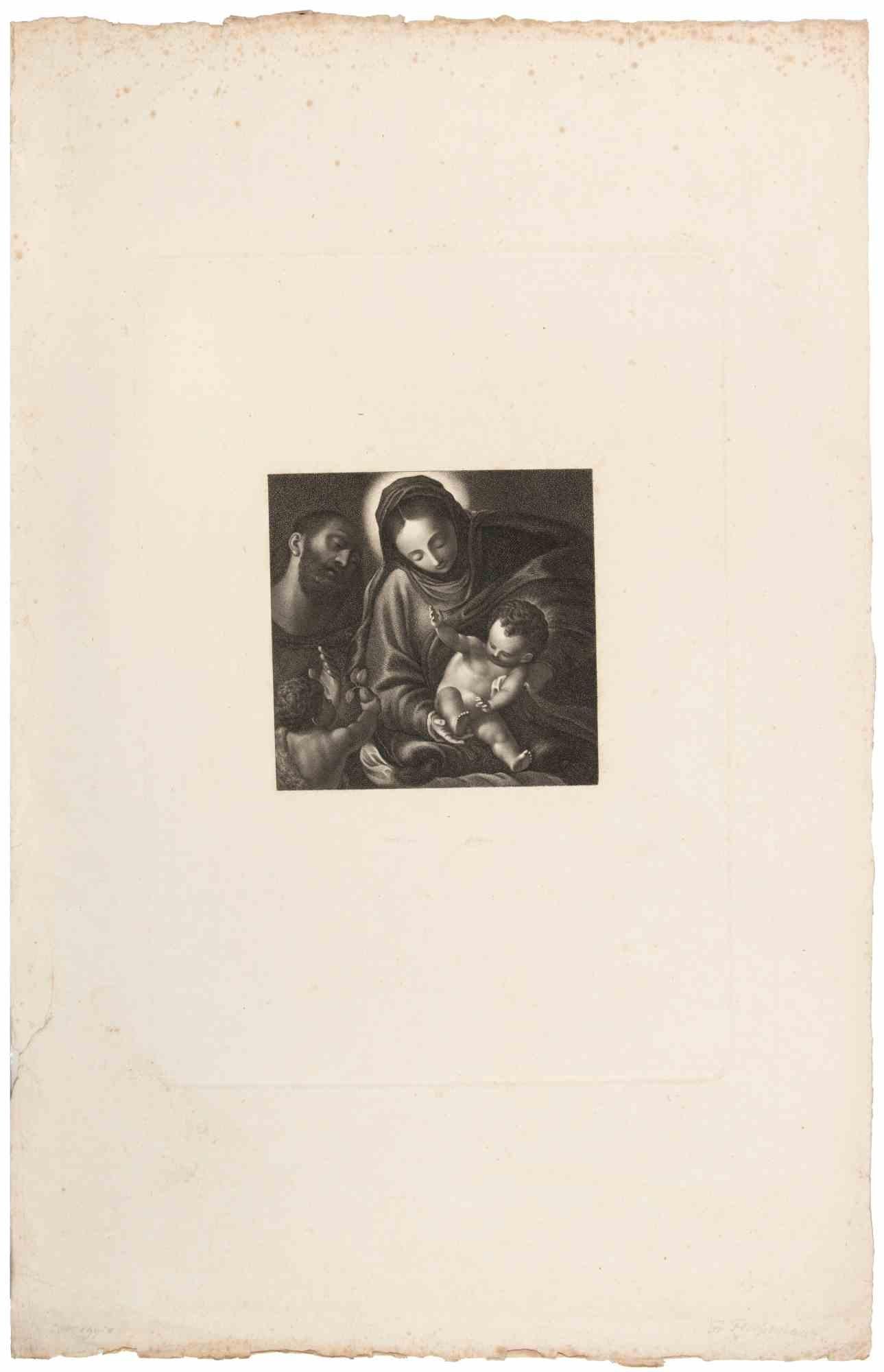 Mezzotint réalisé par Friedrick Fleischmann d'après Correggio, à la fin du XIXe siècle.

Non signé, en très bon état.