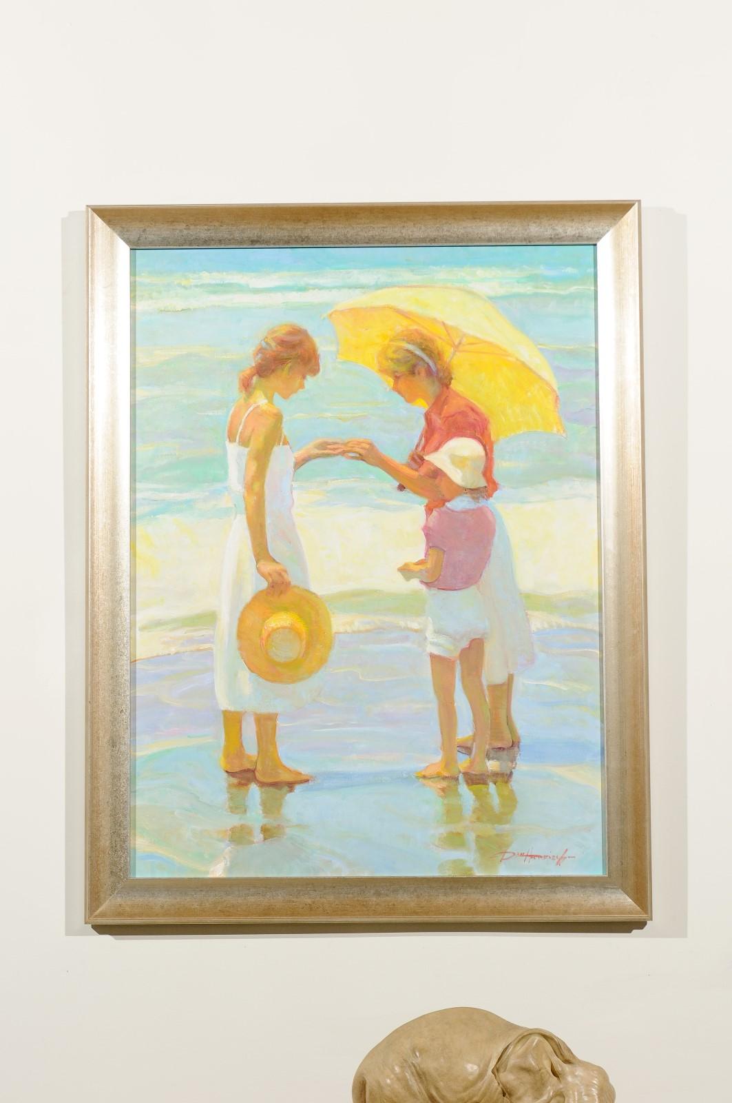 Wood Friends, Don Hatfield Framed Contemporary Vertical Figurative Beach Oil Painting