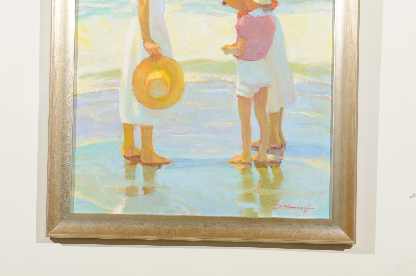 Friends, Don Hatfield Framed Contemporary Vertical Figurative Beach Oil Painting 2