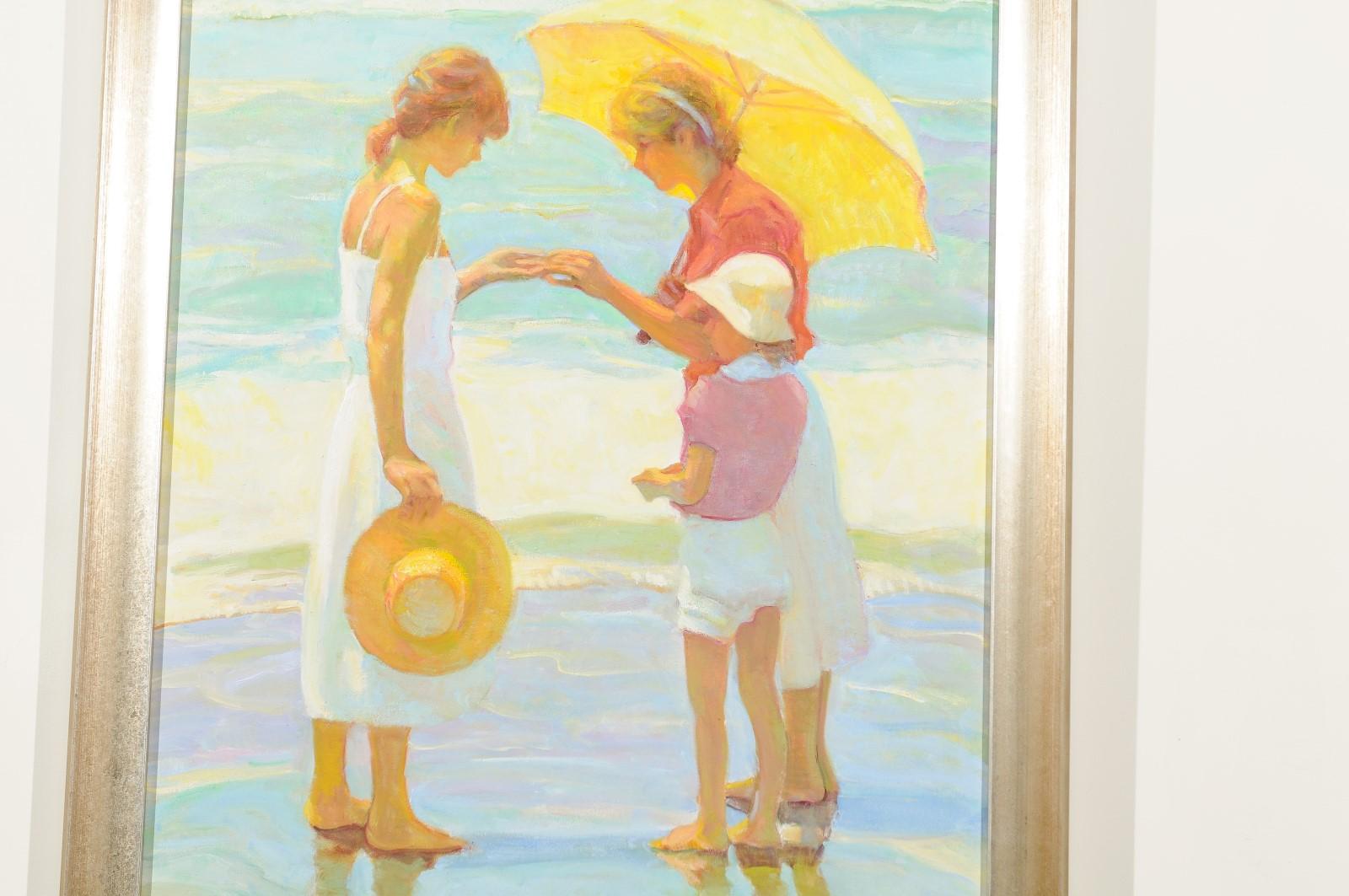 Friends, Don Hatfield Framed Contemporary Vertical Figurative Beach Oil Painting 3