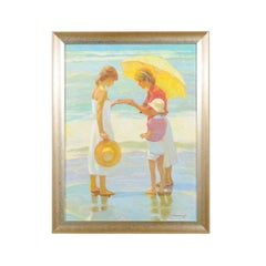 Friends, Don Hatfield Framed Contemporary Vertical Figurative Beach Oil Painting
