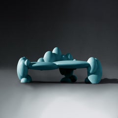 Friends Small Bench by Lara Bohinc, Turquoise Blue Coloured Cork, outdoor garden