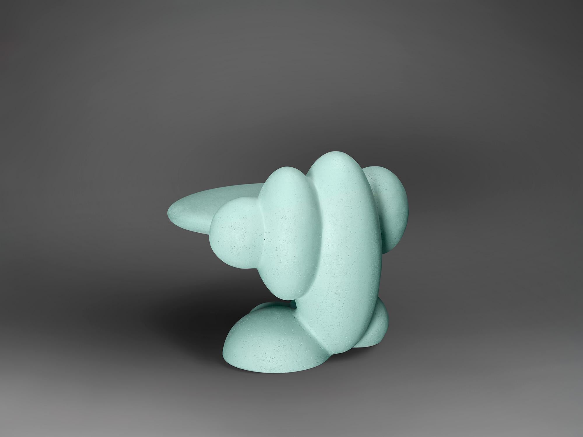 This stool has been inspired by the idea of a gathering of friends. Supported by bulbous egg formations it features one large inflated seating area. This stool forms composition together with “Friends “ bench as all the pieces face each other in a