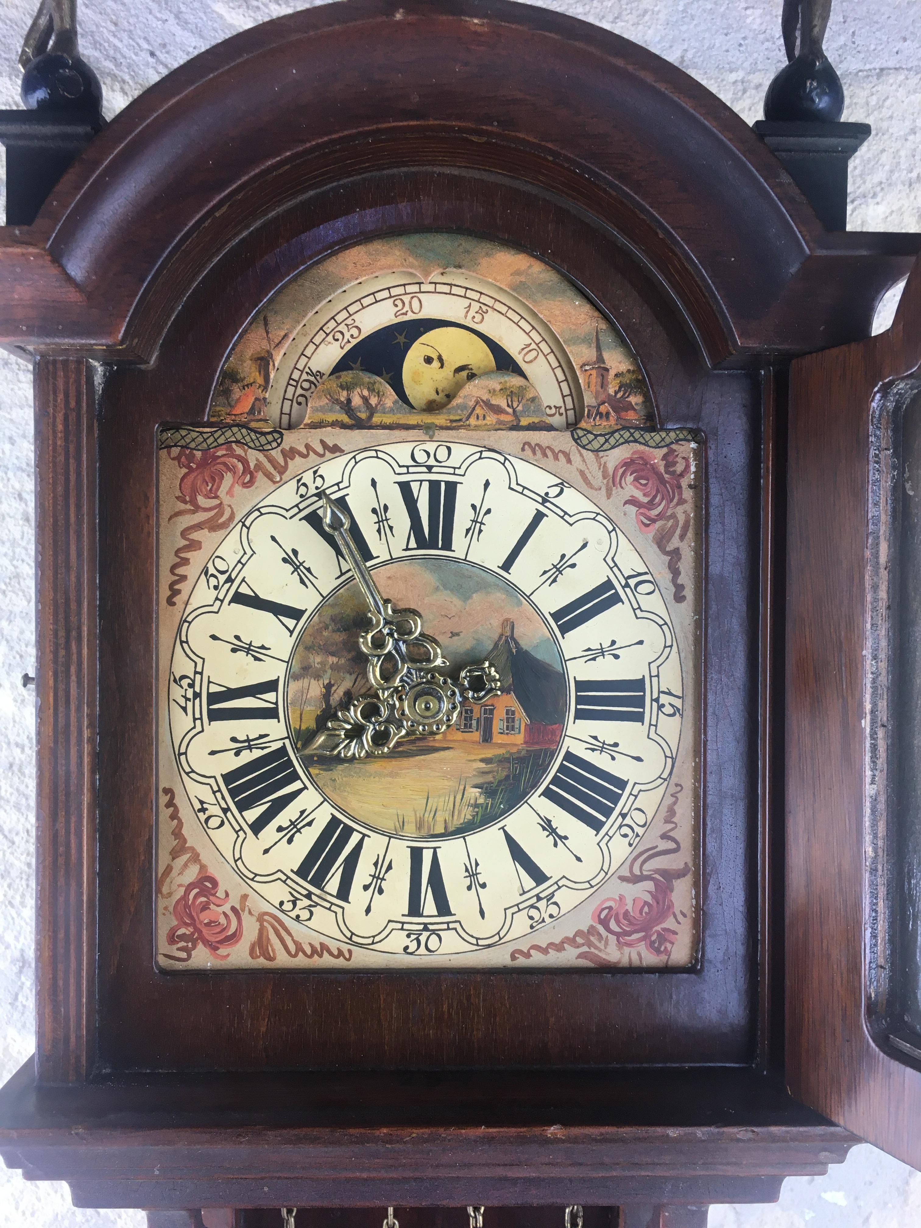 20ième siècle Friesian Vintage Skipper Dutch Horloge murale et phase de lune