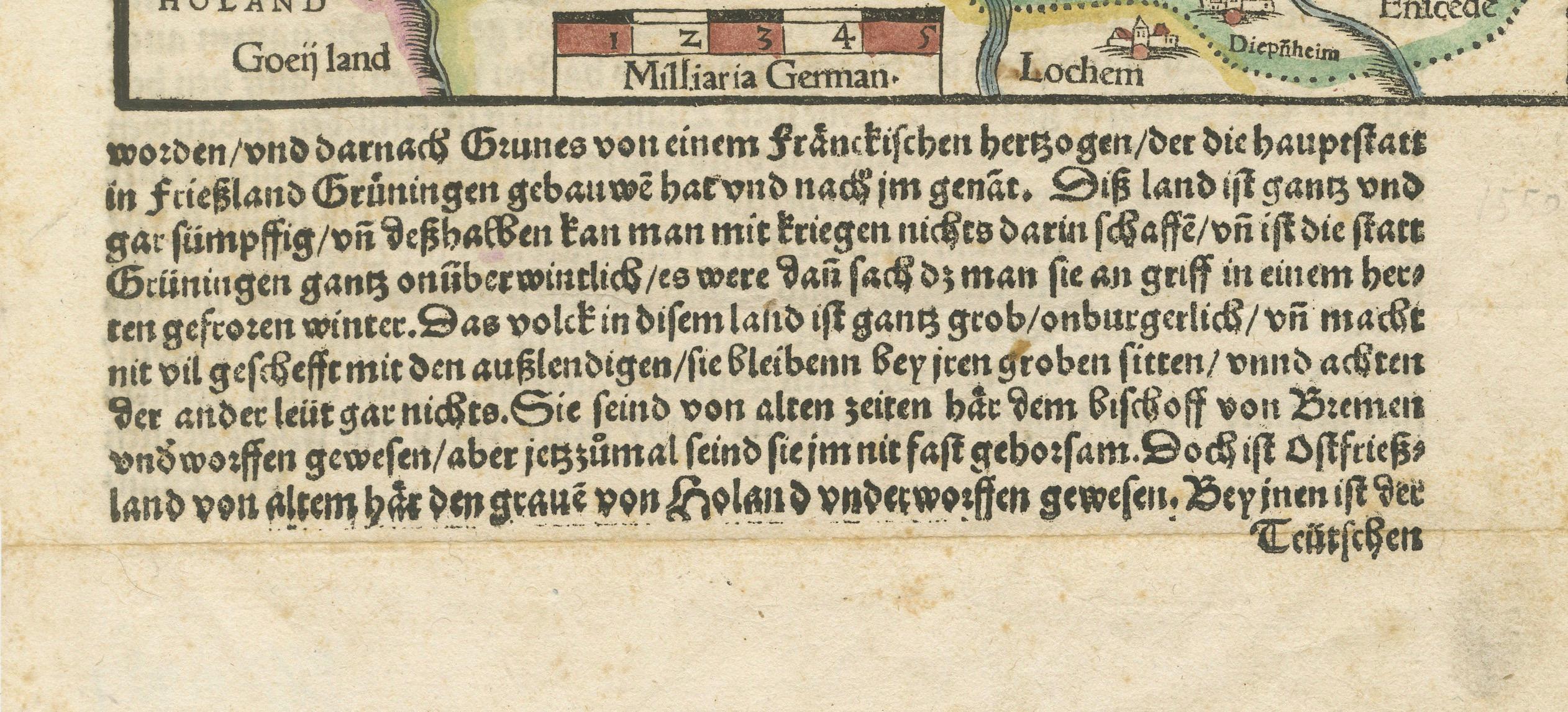 Inciso Frisia, Groninga e Overijssel - Rara mappa xilografica di Münster, 1550 ca. in vendita