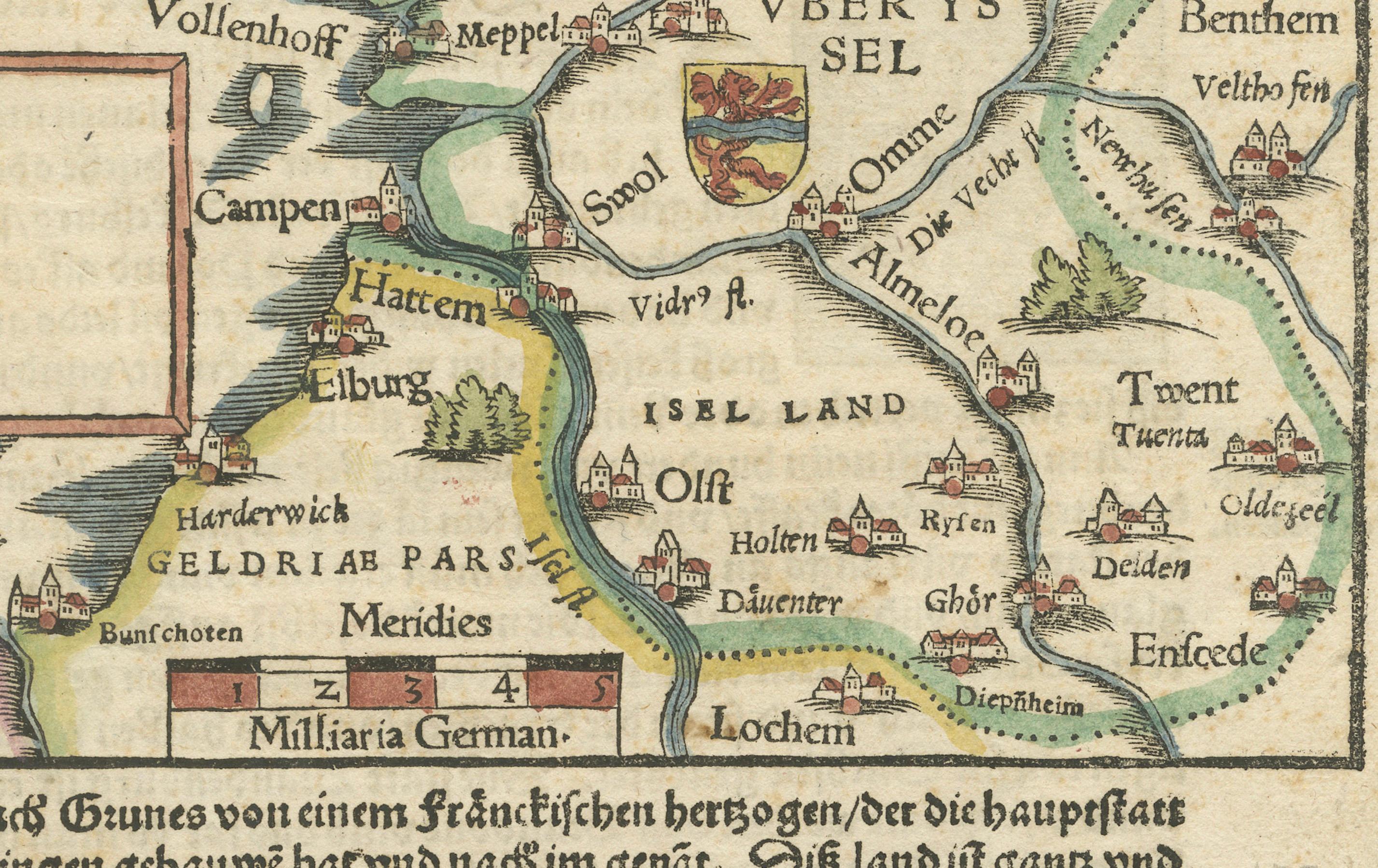Frisia, Groninga e Overijssel - Rara mappa xilografica di Münster, 1550 ca. In condizioni buone in vendita a Langweer, NL