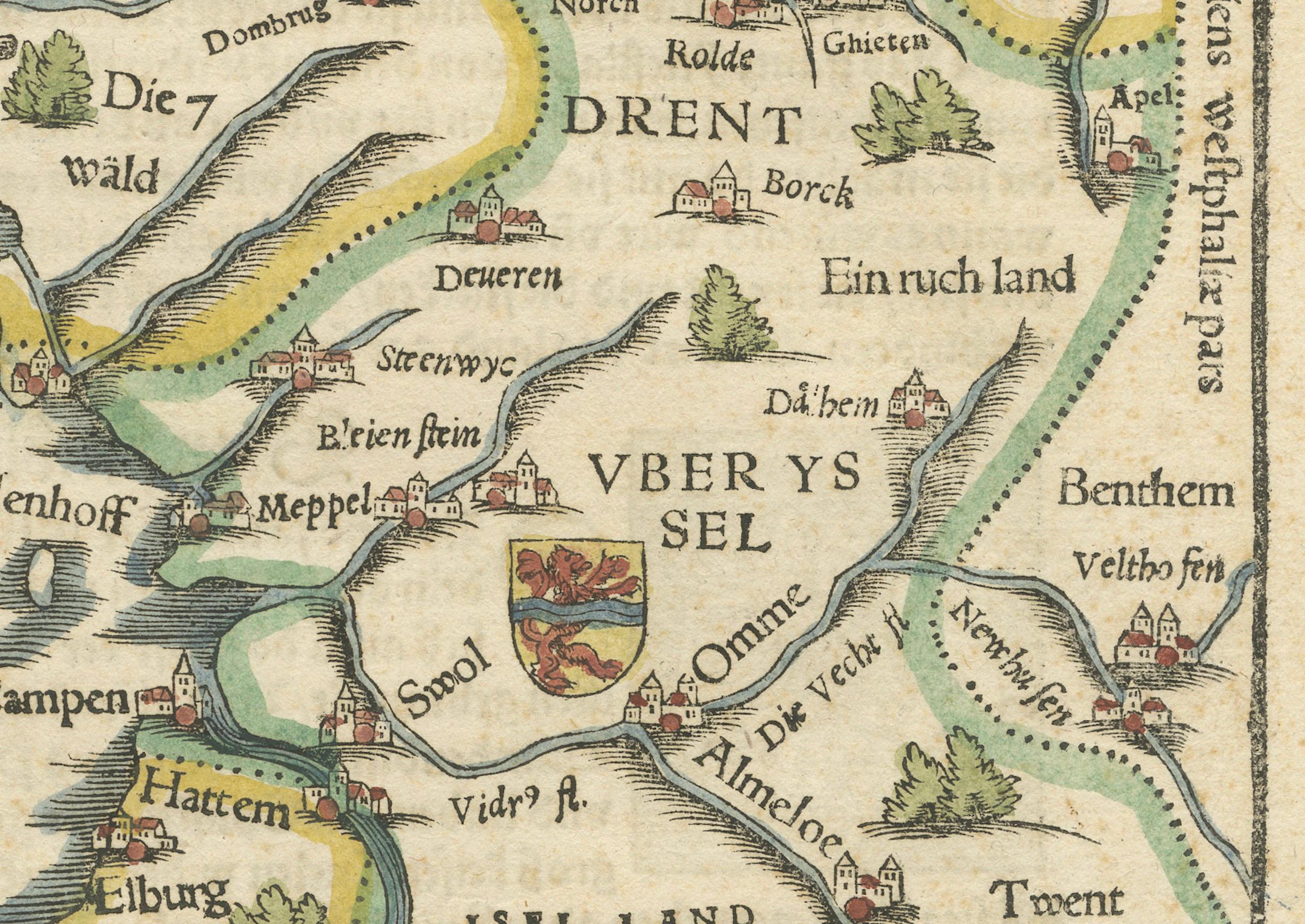Fino al XVIII secolo Frisia, Groninga e Overijssel - Rara mappa xilografica di Münster, 1550 ca. in vendita