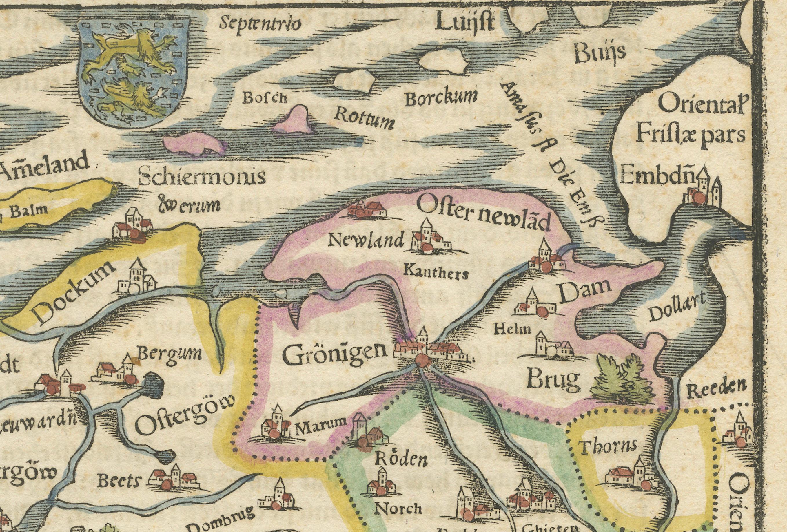 Carta Frisia, Groninga e Overijssel - Rara mappa xilografica di Münster, 1550 ca. in vendita