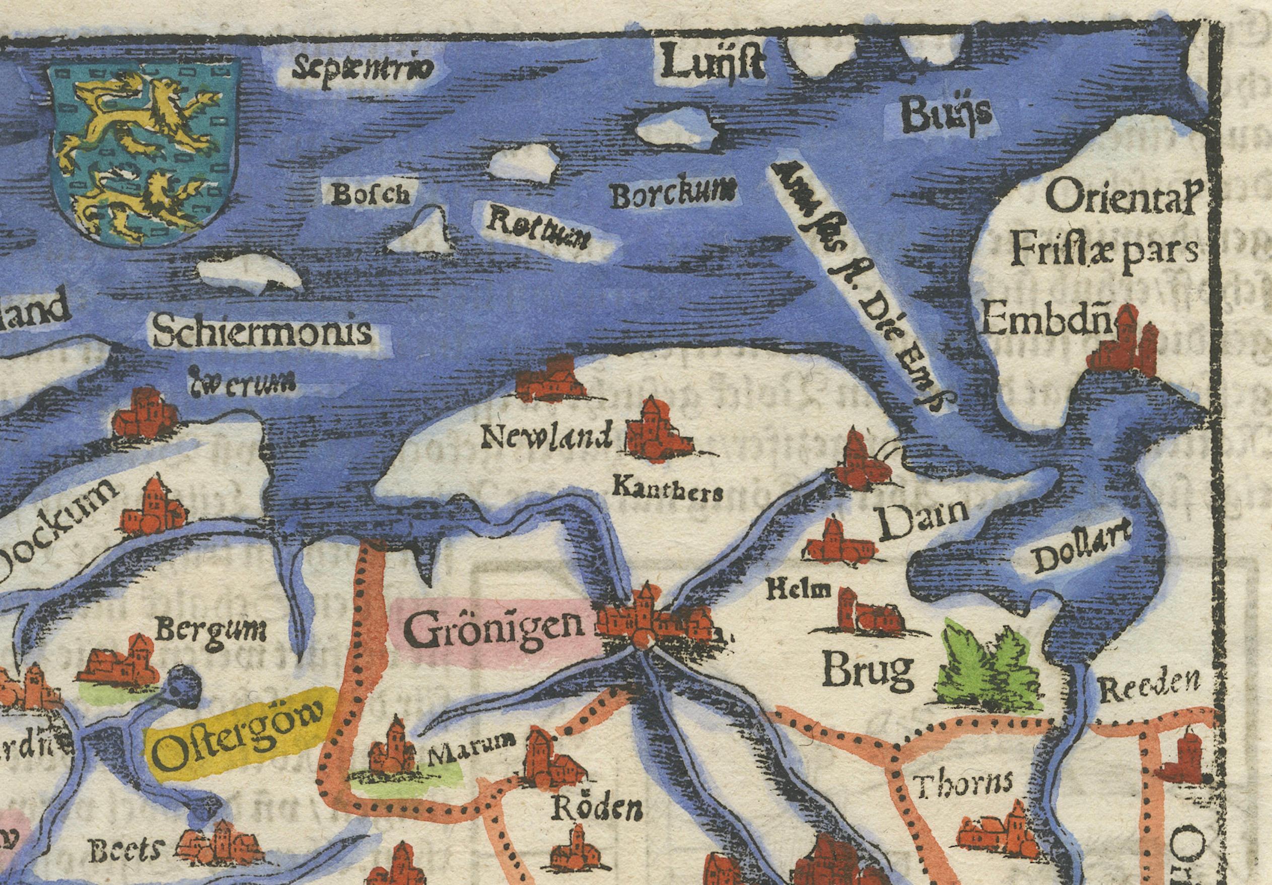 Gravé Frise, Groningue, Drenthe, Overijssel - Carte ancienne par Seb. Münster, 1574 en vente