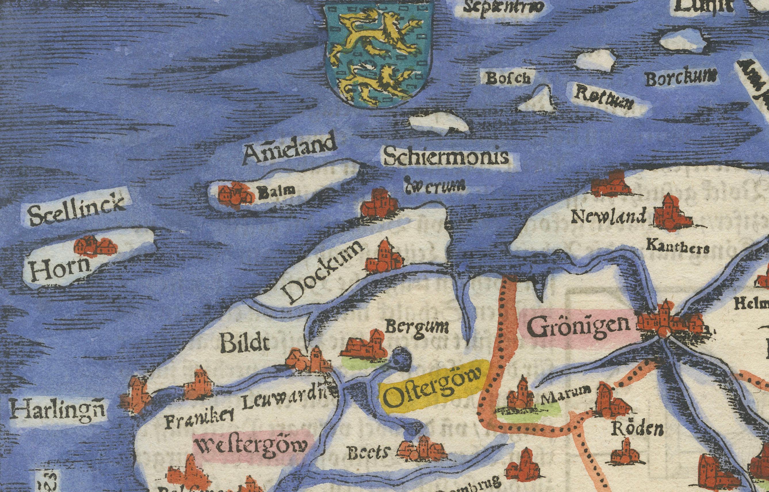 Papier Frise, Groningue, Drenthe, Overijssel - Carte ancienne par Seb. Münster, 1574 en vente