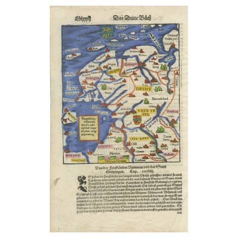 Friesland, Groningen, Drenthe, Overijssel – Antique Map by Seb. Münster, 1574