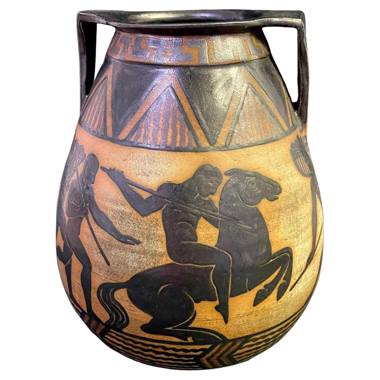 "Frieze of Male Nudes", Art Deco Vase with Greek-Inspired Hunters and Warriors For Sale