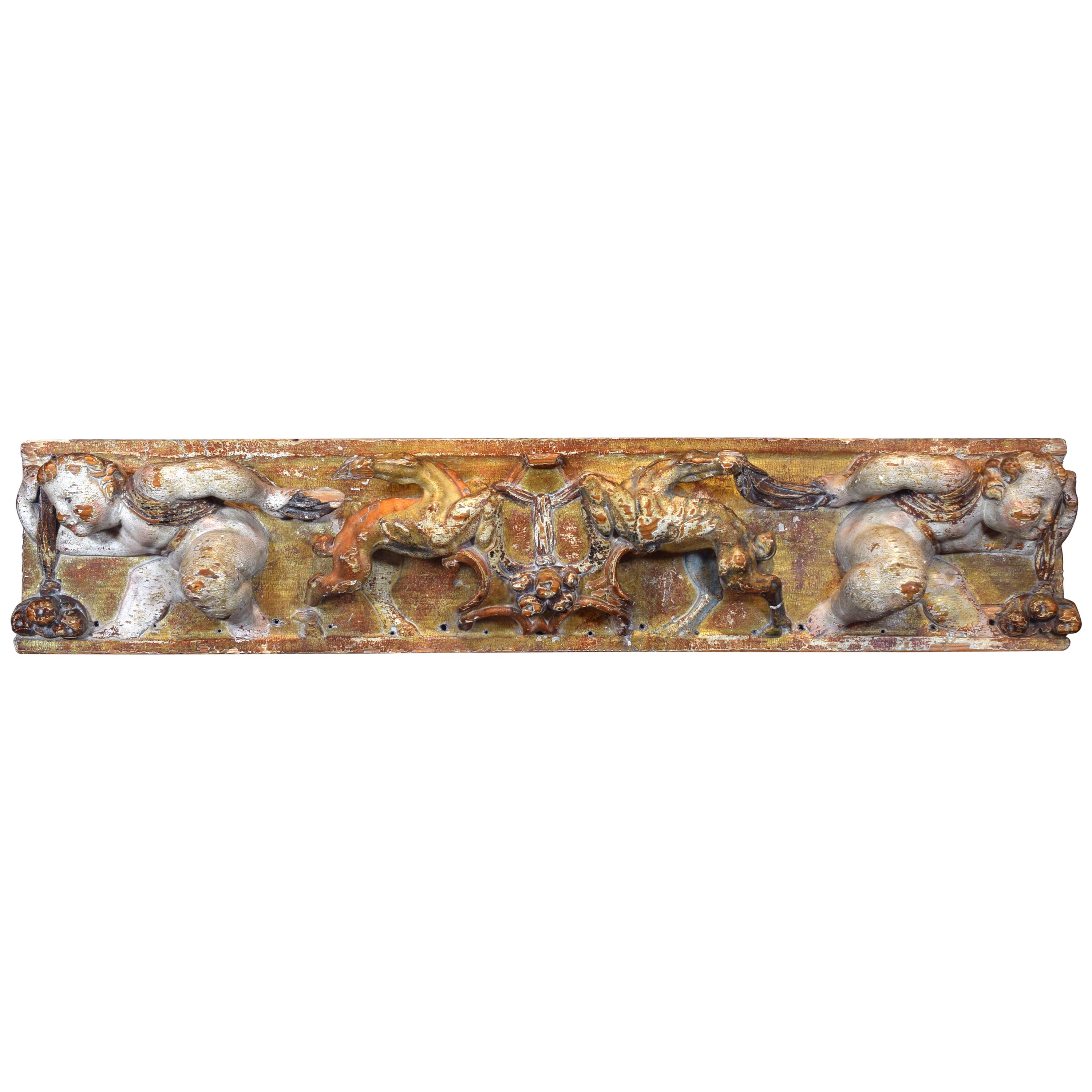Frieze, Polychromed Pine Wood, 16th Century For Sale