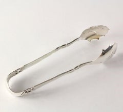 Frigast Serving Tongs, Sterling Silver Denmark Utensil Rounded Polished 131.7g