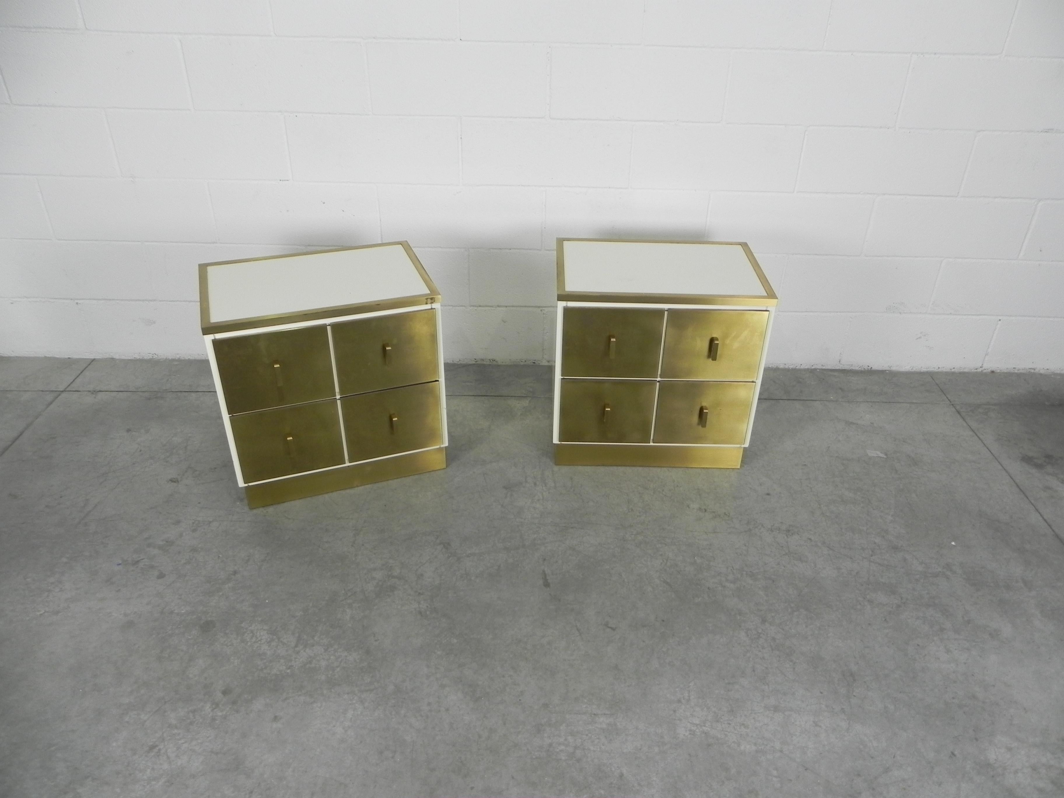 Frigerio bedside tables nightstands Italian brass and wood, 1950.