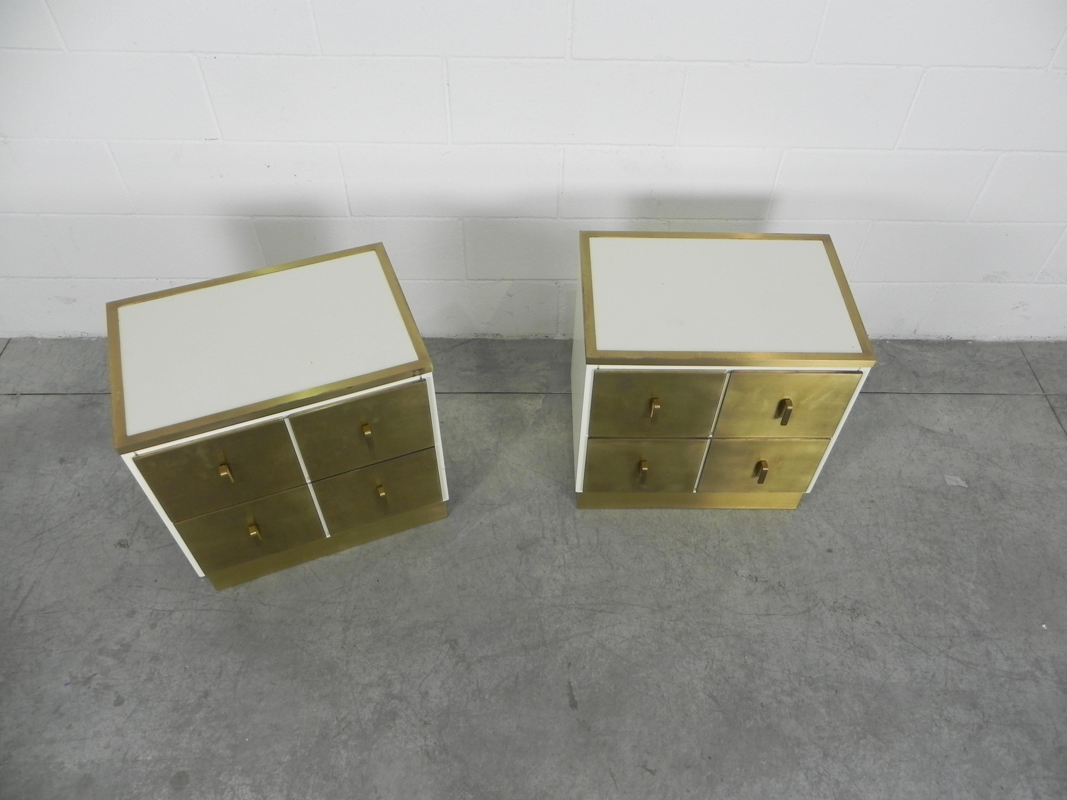 Ebonized Frigerio Bedside Tables Nightstands Italian Brass and Wood, 1950