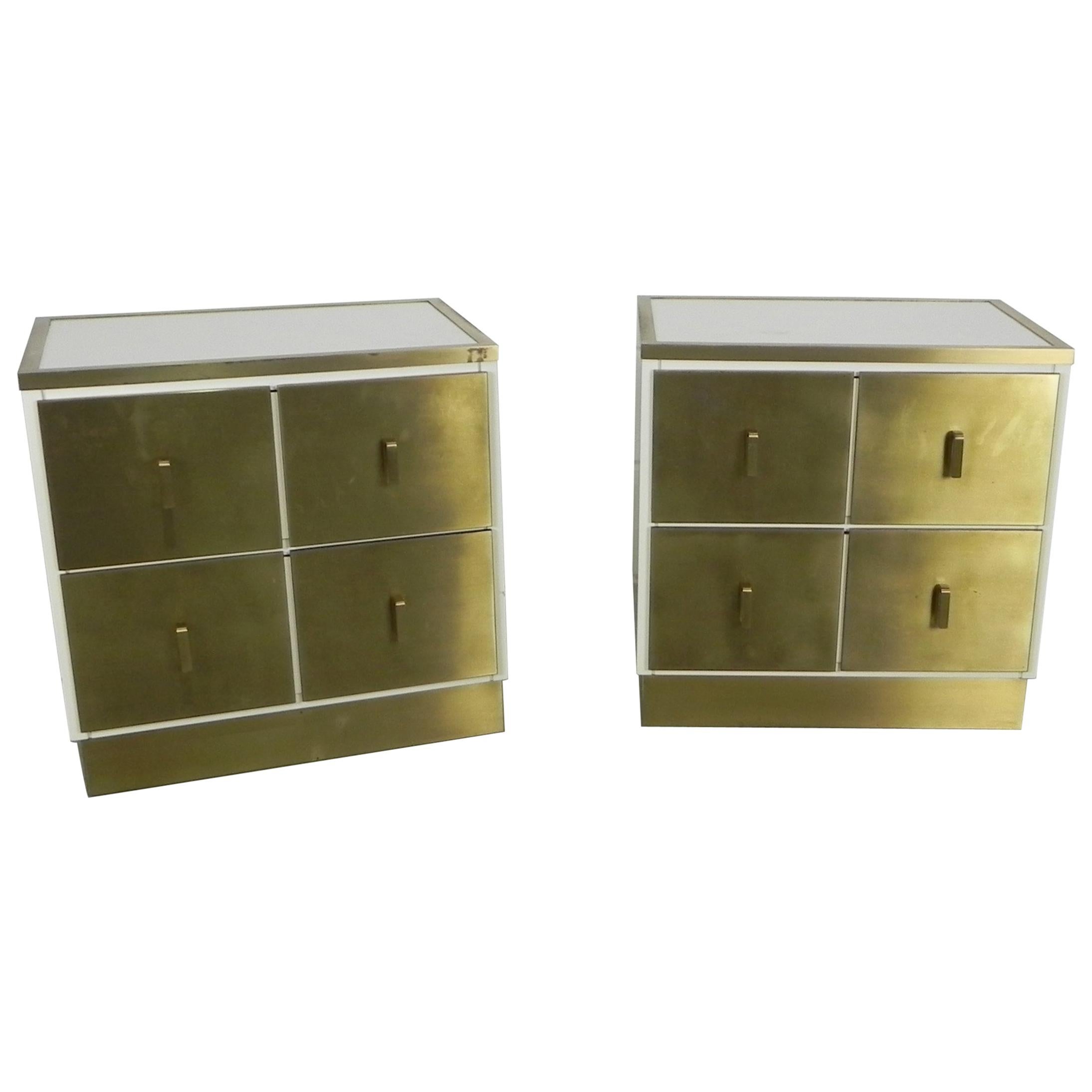 Frigerio Bedside Tables Nightstands Italian Brass and Wood, 1950