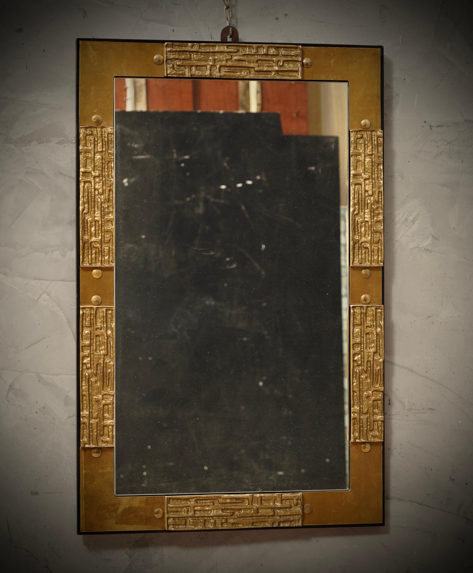 Frigerio Brass and Black Wood Mid-Century Console Wall Mirror, 1970 For Sale 2