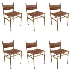 Frigerio di Dessio 6 Brass and Elephant Leather Midcentury Italian Chairs, 1970