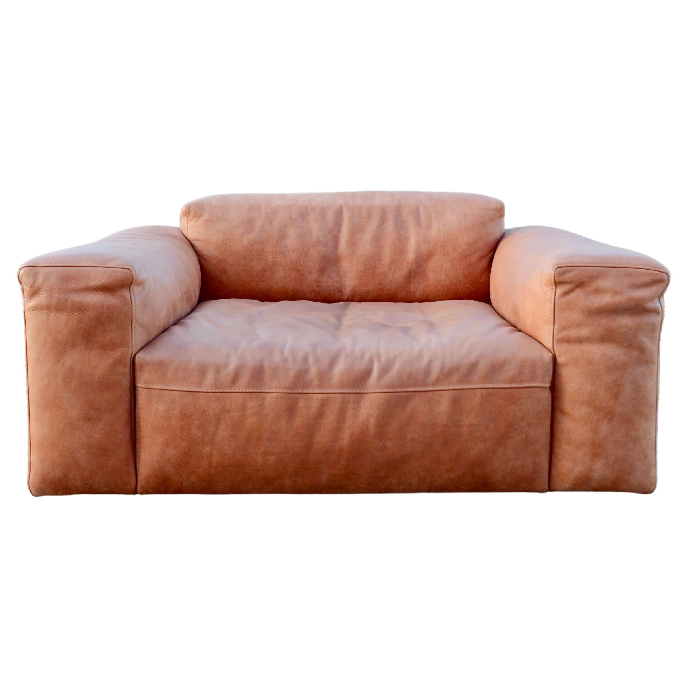 Frigerio Salotti Modell Cooper Loveseat Sillón Silla de cuero Coñac