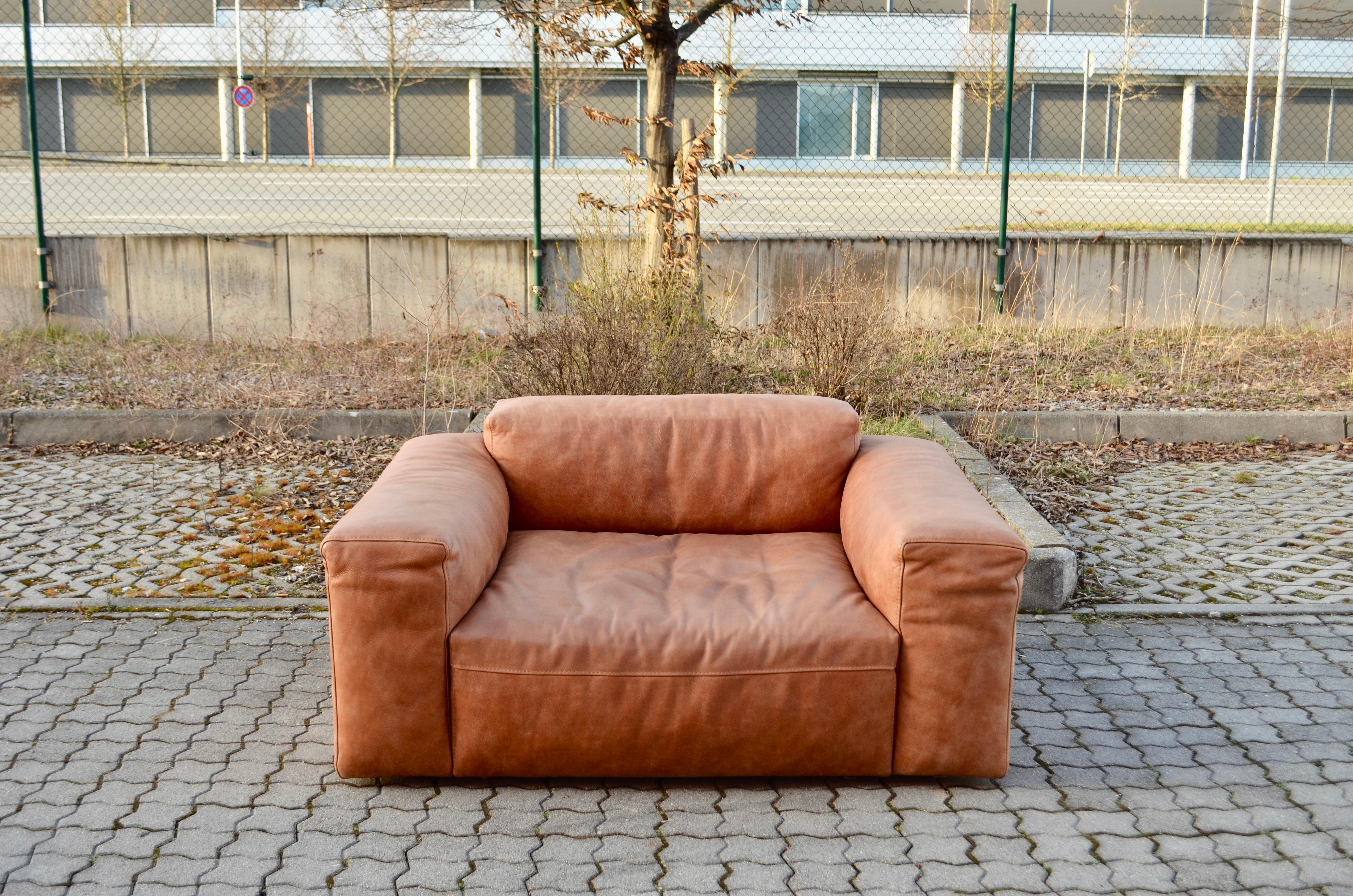 Italian Frigerio Salotti Modell Cooper Loveseat Armchair Leather Chair Cognac Set of 2