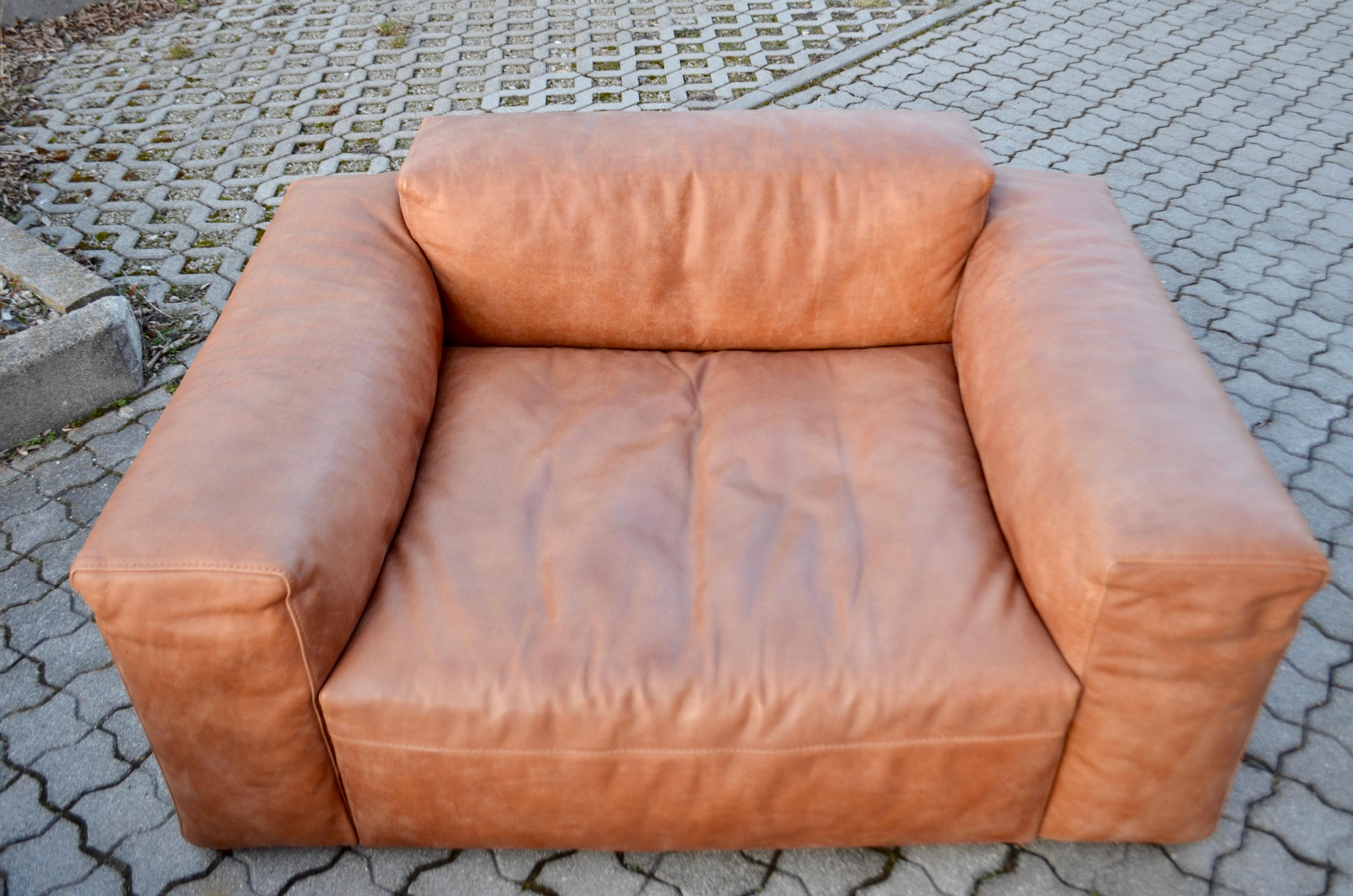 Frigerio Salotti Modell Cooper Loveseat Armchair Leather Chair Cognac Set of 2 In Good Condition In Munich, Bavaria