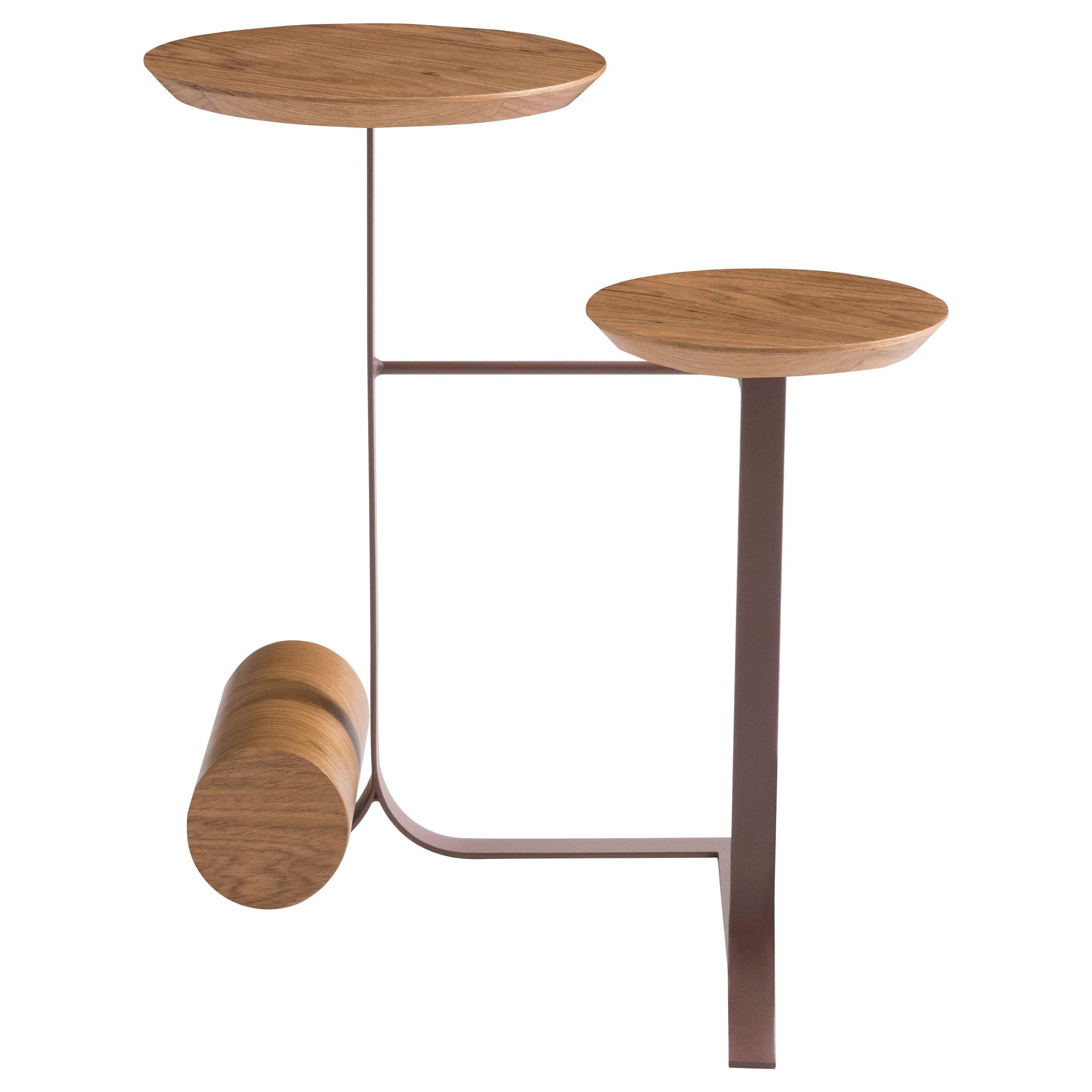"Frigga" Table d'appoint en bois à deux plateaux Couleur laiton