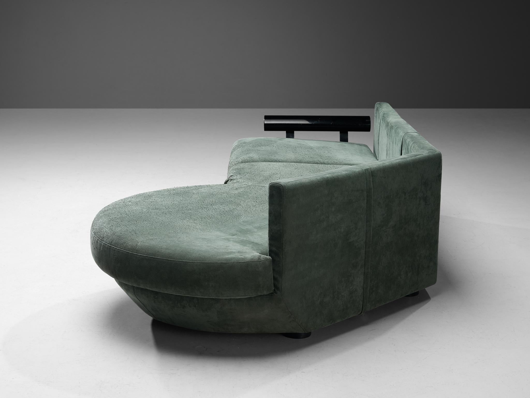 Mid-Century Modern Frighetto Italian Sectional Sofa in Green Alcantara