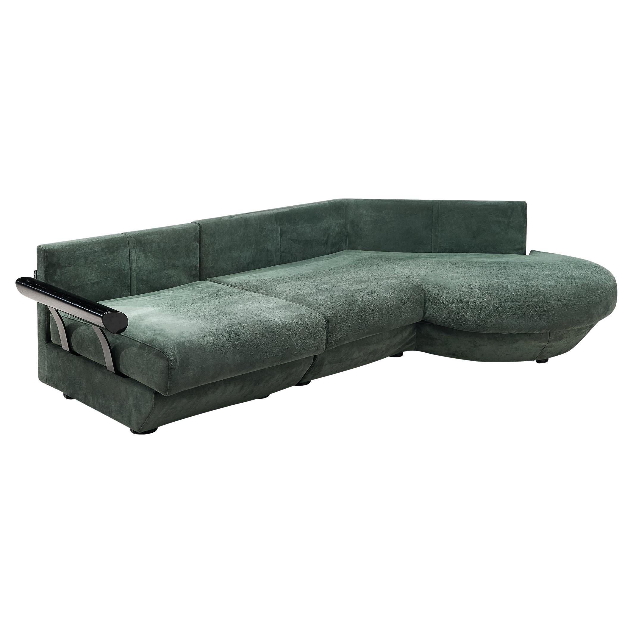 Frighetto Italian Sectional Sofa in Green Alcantara