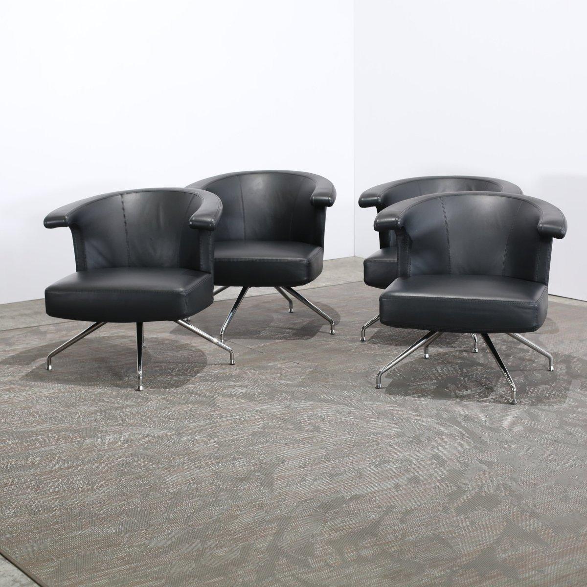 Frighetto Leather Swivel Chair, Set of Four For Sale 3