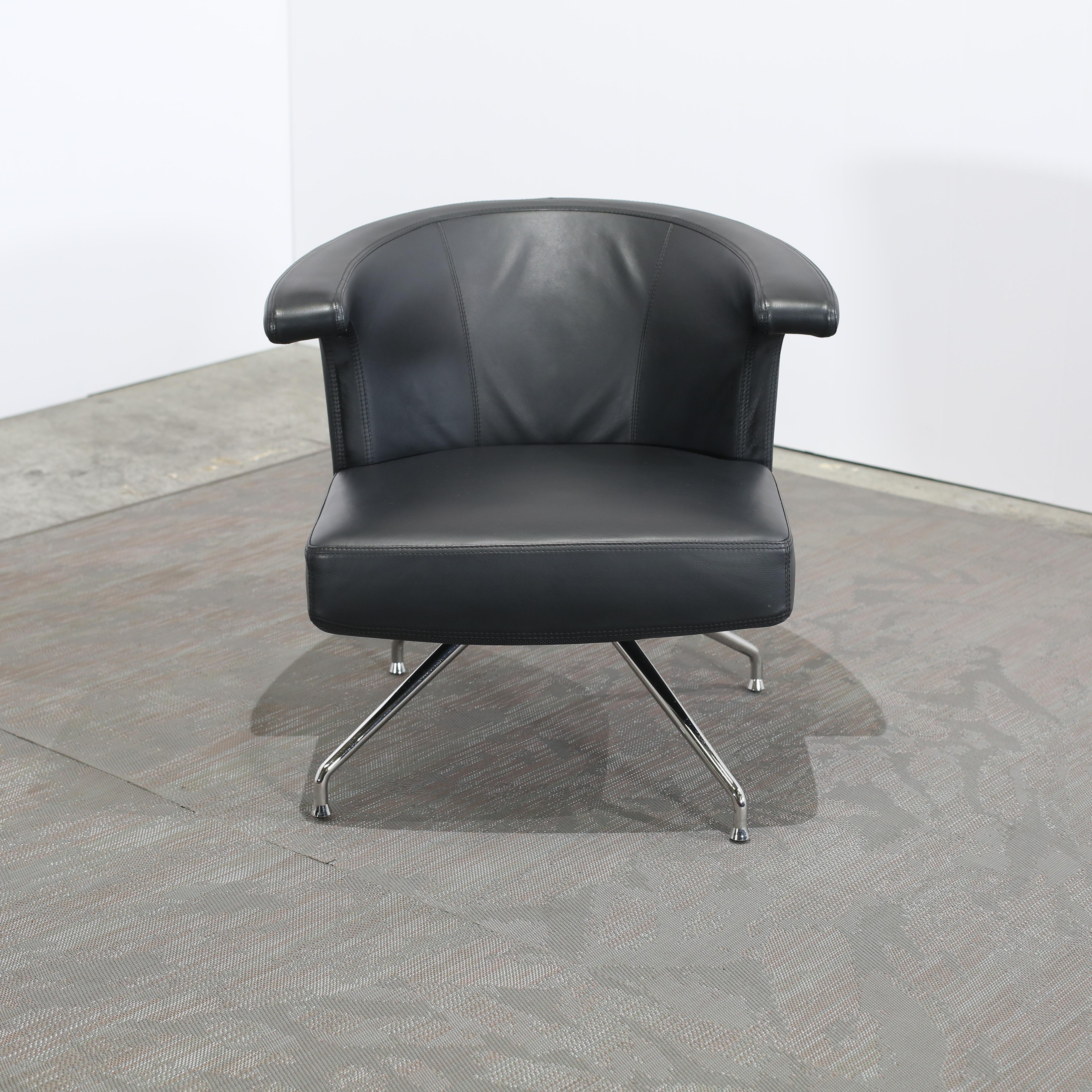 Metal Frighetto Leather Swivel Chair, Set of Four For Sale