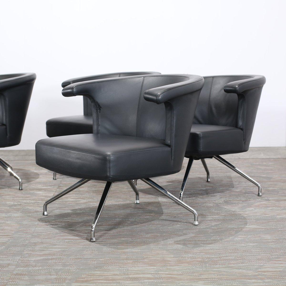 Frighetto Leather Swivel Chair, Set of Four For Sale 2