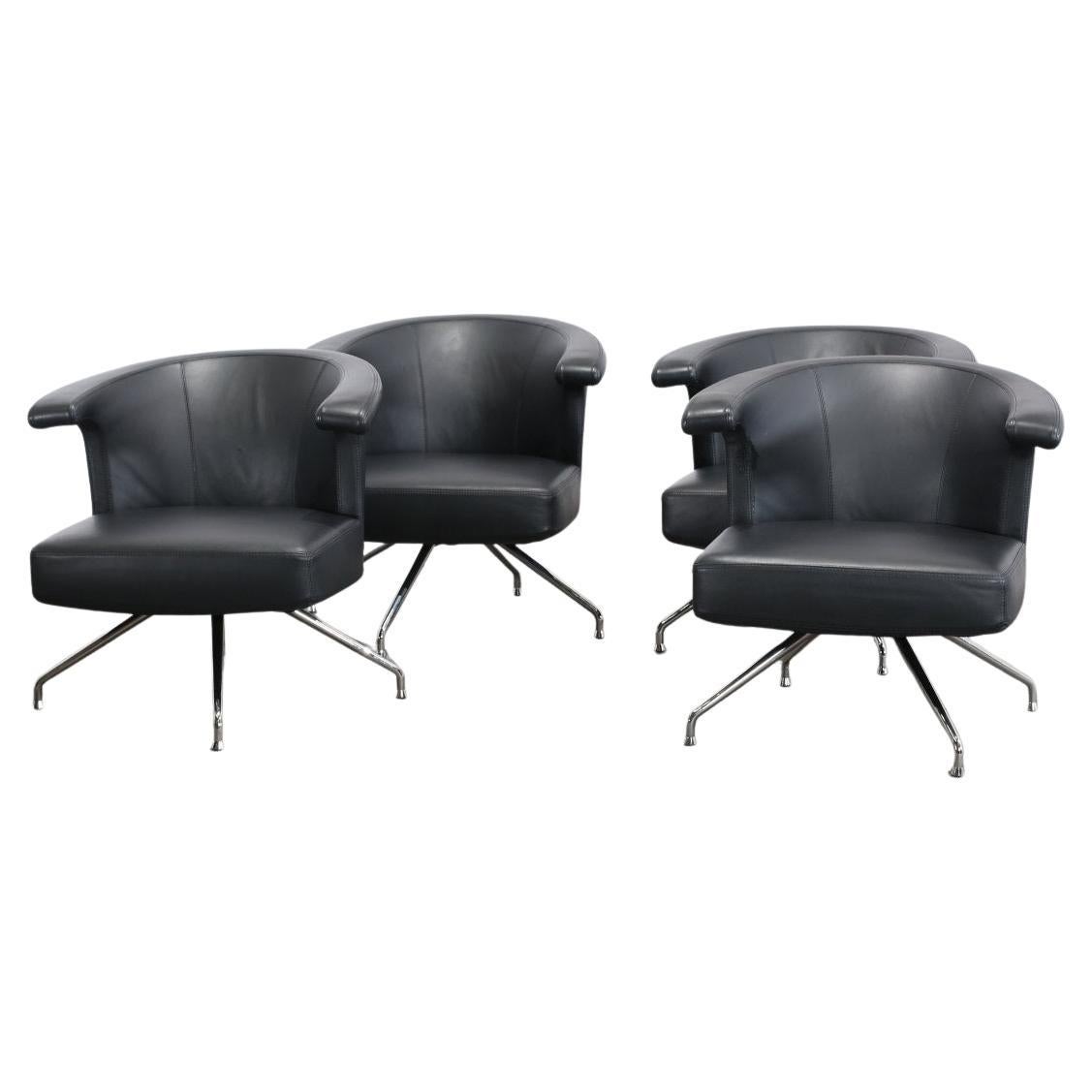 Frighetto Leather Swivel Chair, Set of Four For Sale