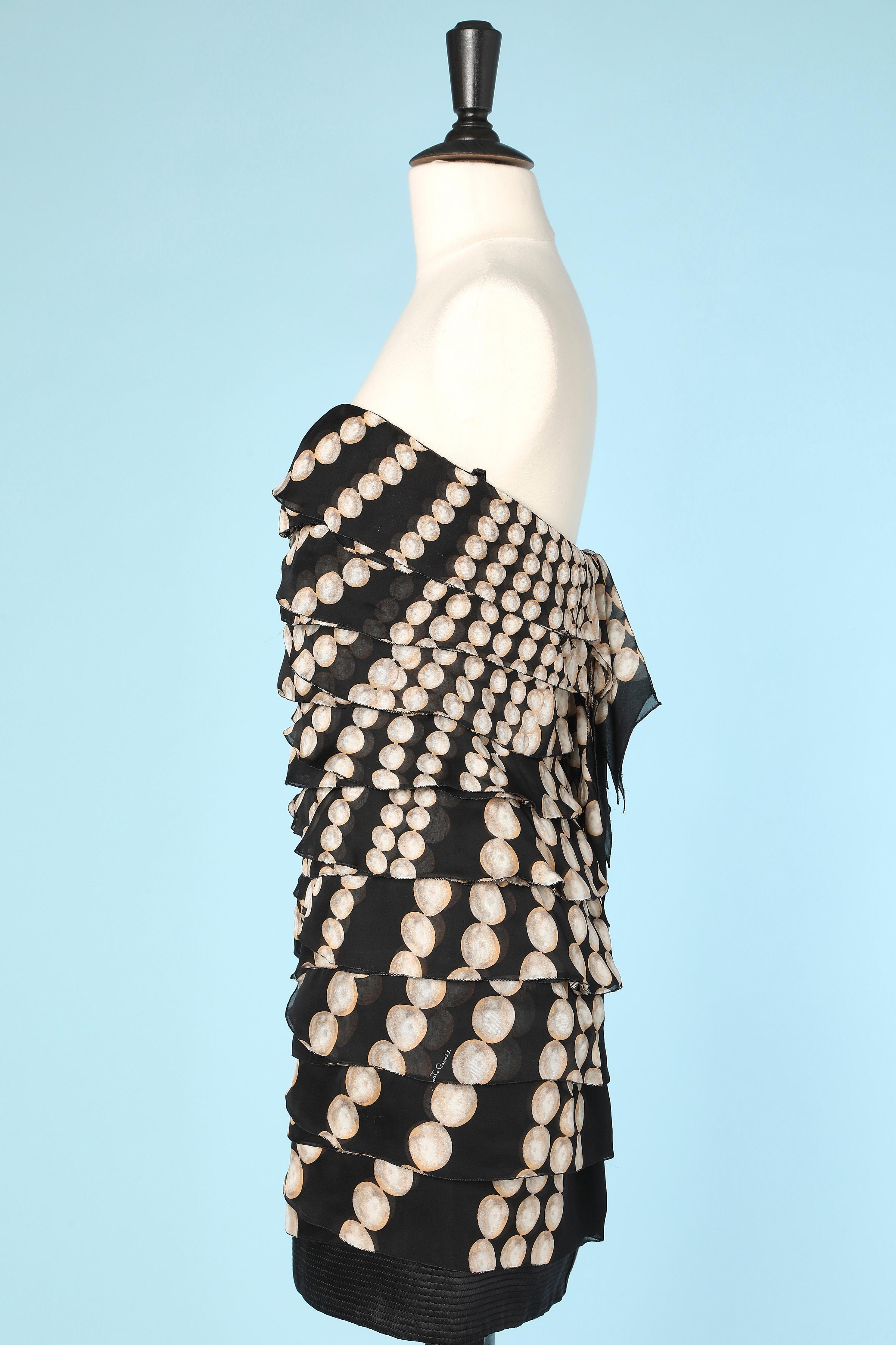 Vestido bustier de gasa con volante 