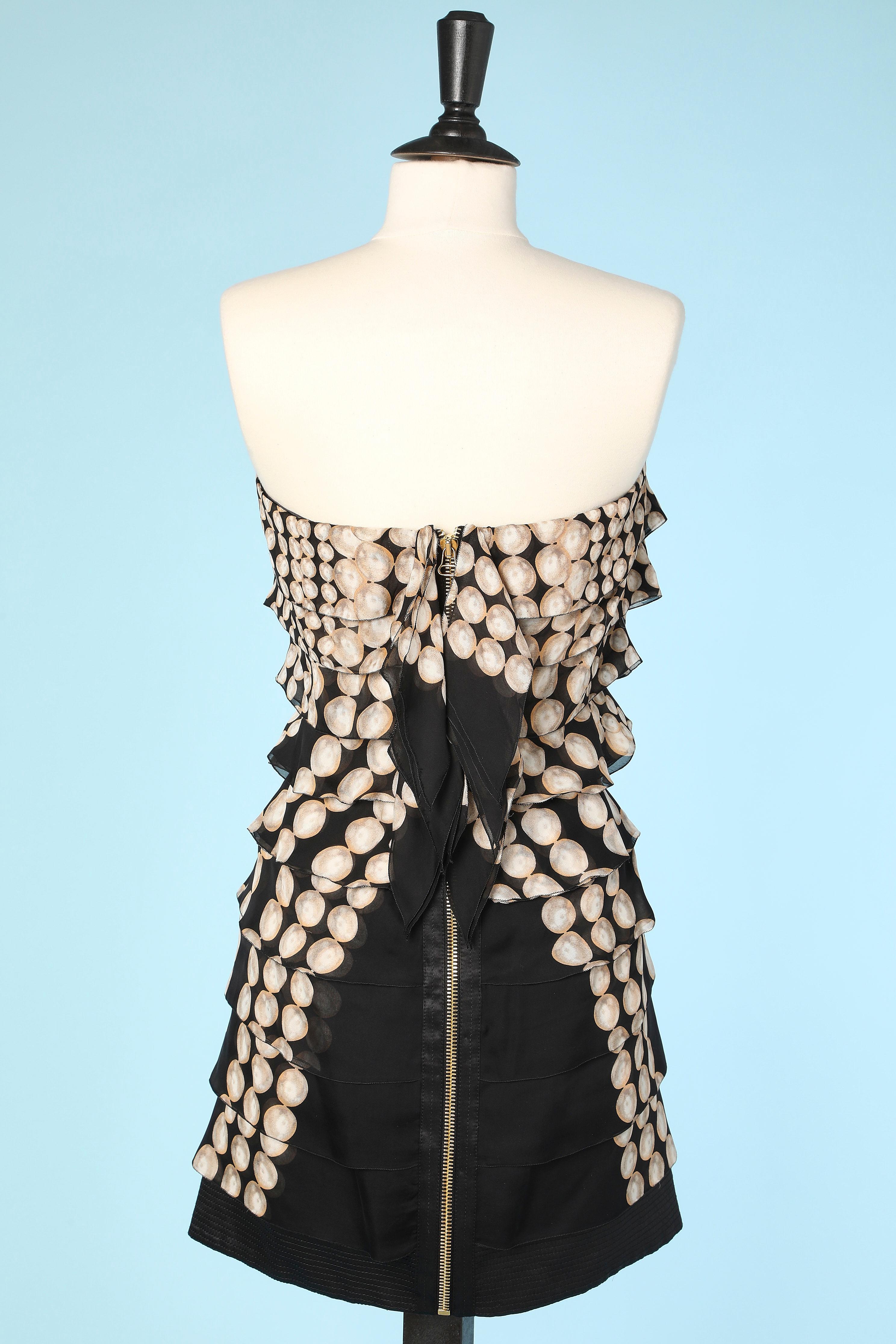 Vestido bustier de gasa con volante 