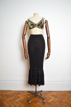 Frilly 1990's Jean Paul Gaultier Vintage Sheer Black Mesh fishtail Maxi Skirt