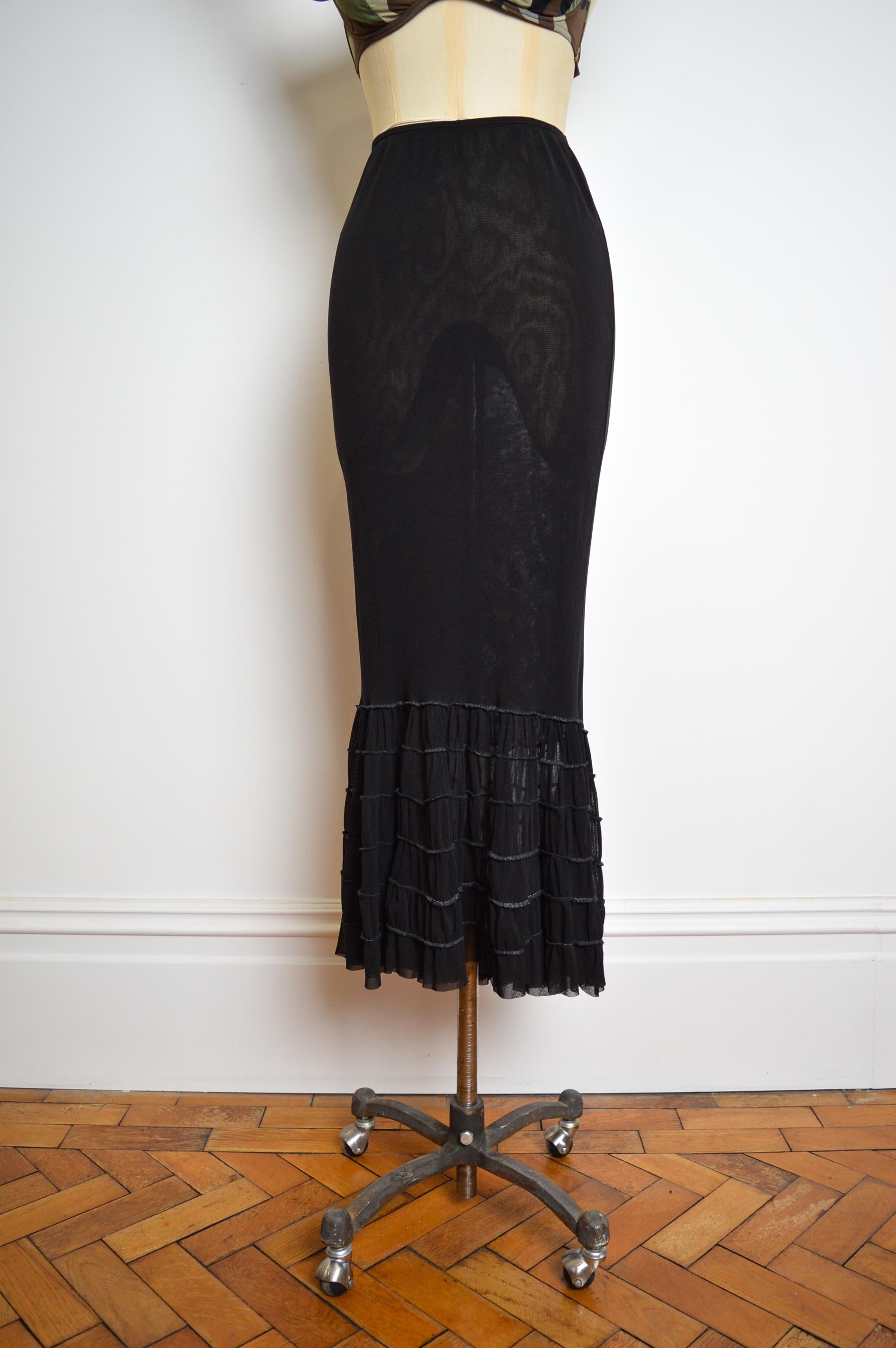 Frilly 1990's Jean Paul Gaultier Vintage Sheer Black Mesh fishtail Maxi Skirt For Sale 1