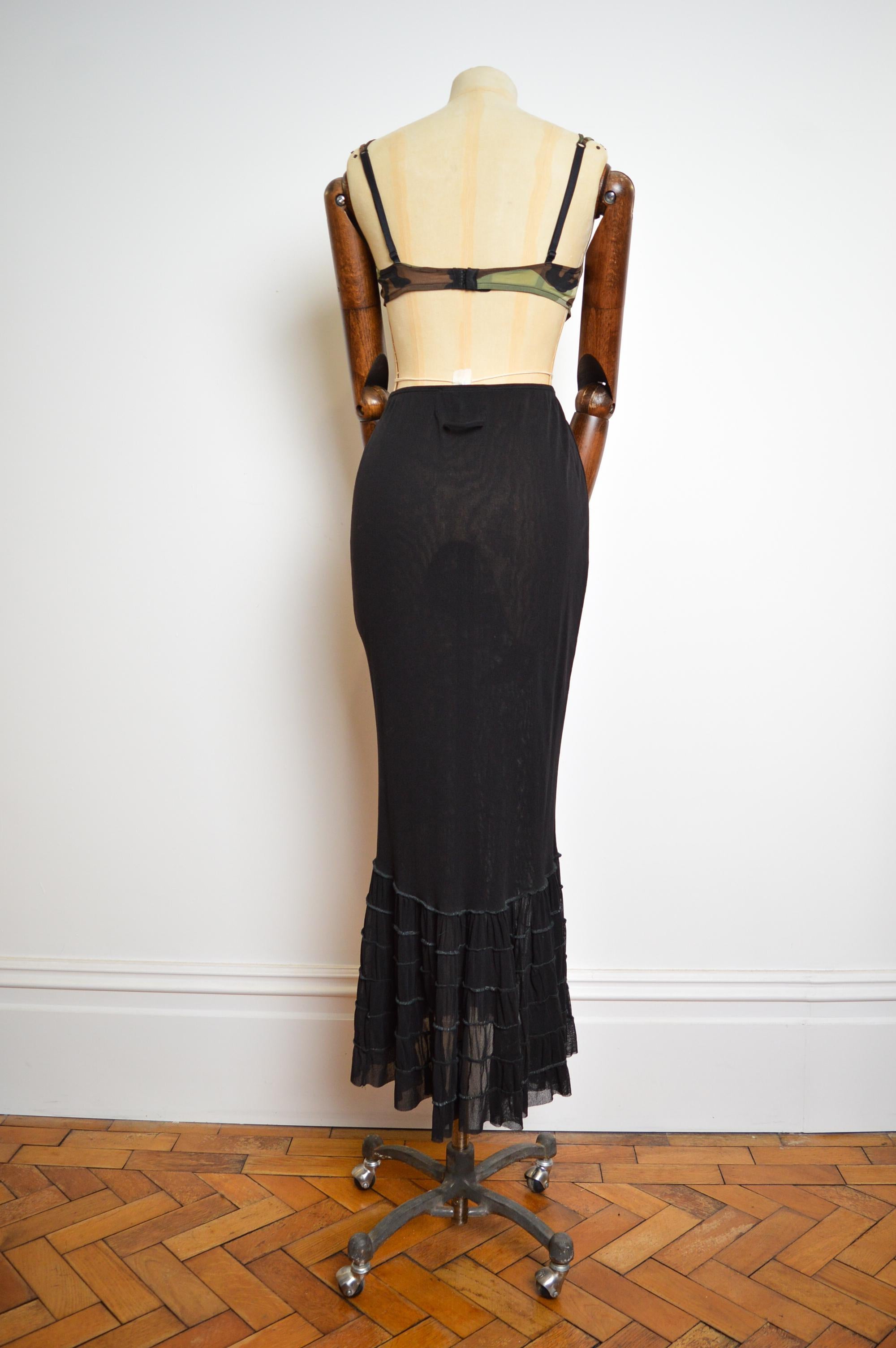 Frilly 1990's Jean Paul Gaultier Vintage Sheer Black Mesh fishtail Maxi Skirt For Sale 4
