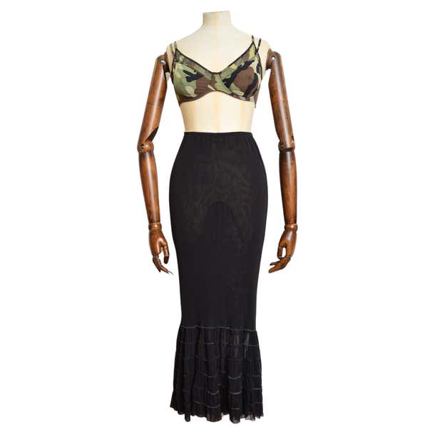 Frilly 1990's Jean Paul Gaultier Vintage Sheer Black Mesh fishtail Maxi ...