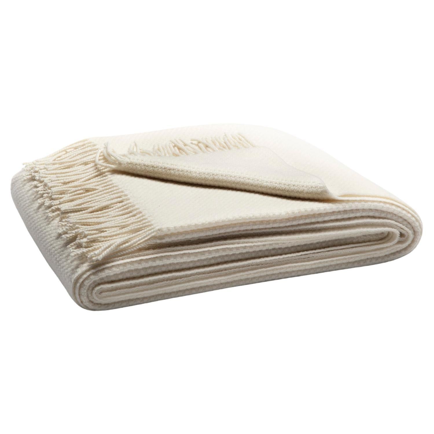 Fringe 100% Cashmere Throw Jacquard Rice Grain Cream For Sale