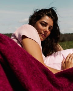 Fringe Bouclé Throw in Fuchsia